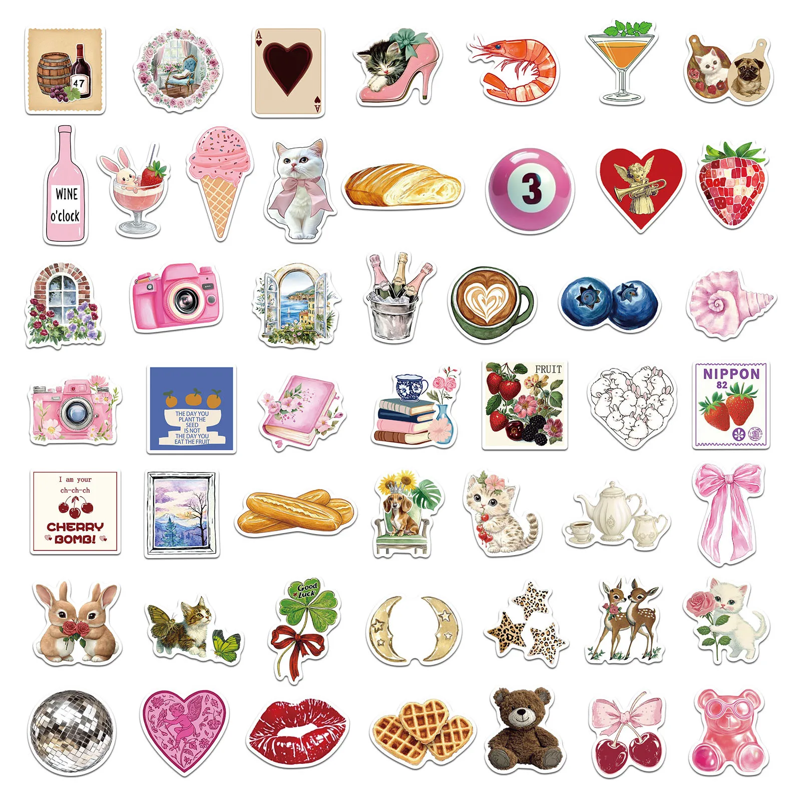 10/50PCS Cute Pink INS Pinterest Stickers Coquette Y2k DIY Stickers Laptop Phone Guitar Skateboard Photo Album Waterproof Decals