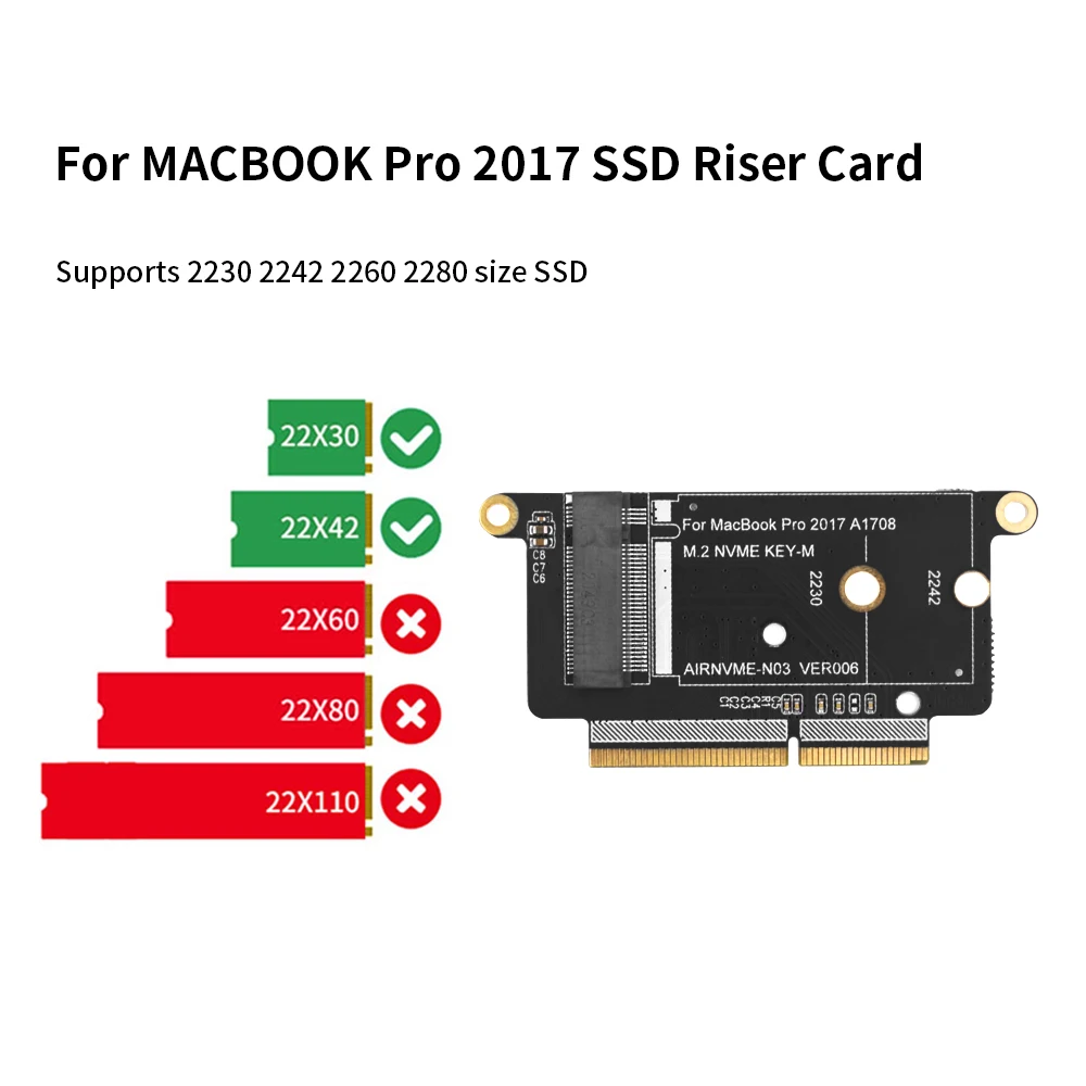 TISHRIC AIRNVME-N02 VER006S M.2 NVME KEY-M M.2 NGFF For MAC BOOK 2013-2017 SSD Riser Card M.2 KEY-M PCIE Interface