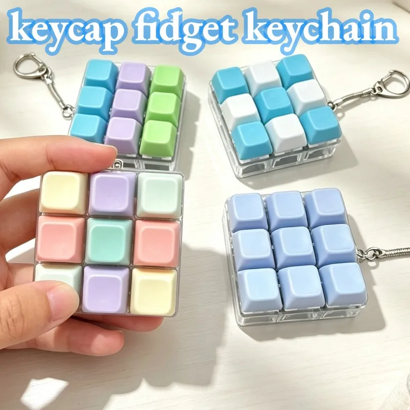 Keycap Clicker Portable Macaron Color 9-Key Keyboard Fidget Toy Finger Pinch Mini Pendant ASMR Stress Relief Keyboard Keychain view 2