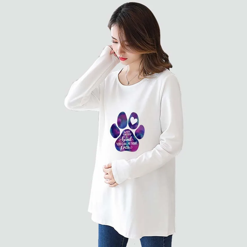 

Colorful Leopard Paw Cat Dog Love Cartoon Printed Pregnant T Shirt Maternity Long Sleeve Pregnancy Shirt New Mom