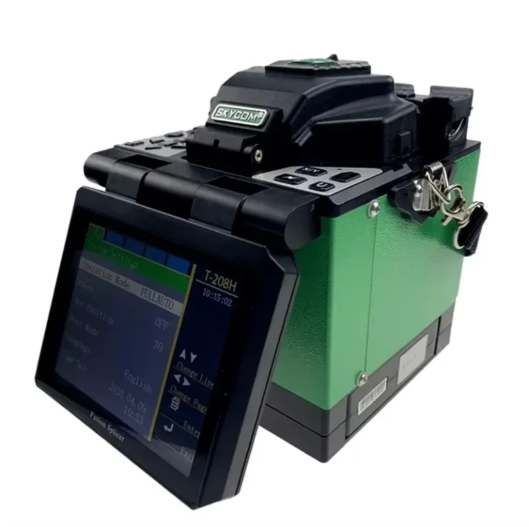 

SKYCOM T-208H Professional Fiber Fusion Splicer 0.02dB Ultra Low Loss 60x Magnification Windproof & Fast Heating