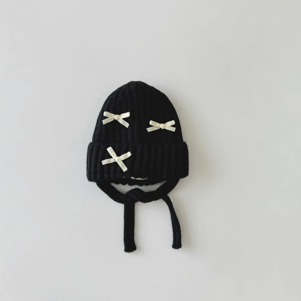

New Knitted Pullover Cap Windproof Warm Beanie Hat Coldproof Bow Knitted Cap Autumn and Winter