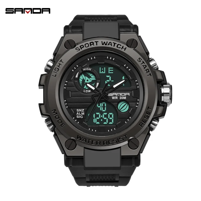 

SANDA 739 Dual Display Waterproof Electronic Wristwatch Clock Shock Military Sports New Fashion Trendy Design Wristwatch For Men