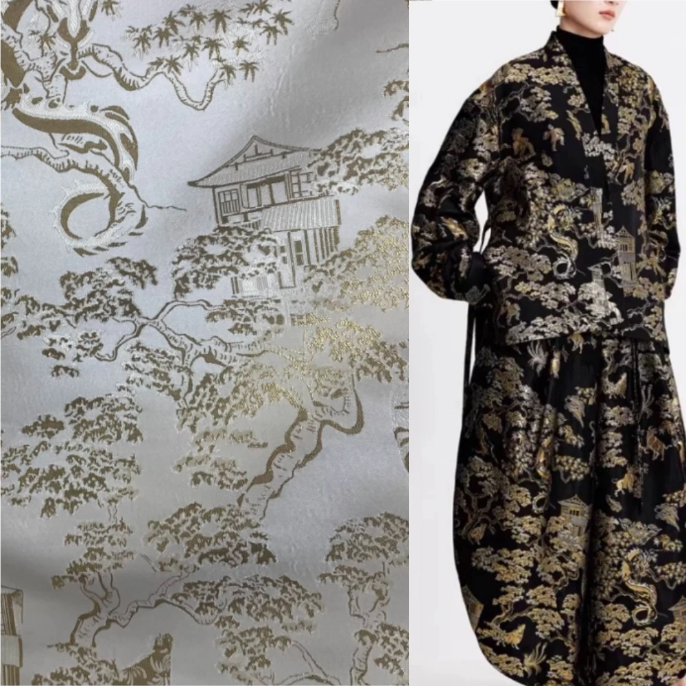 Metal Wire Tiger Dragon Jacquard Fabric Spring Autumn Chinese Vest Jacquard Decorative Clothing Cloth for Sew Material