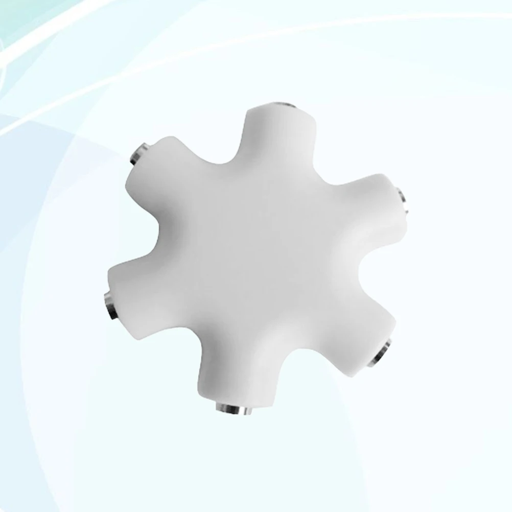 พอร์ต 3.5 มม. ตัวแยกหูฟังสากล 3.5 มม. ตัวแยก 6 ทางอะแดปเตอร์หูฟังสเตอริโอสายสัญญาณเสียงสีขาวแบบพกพา