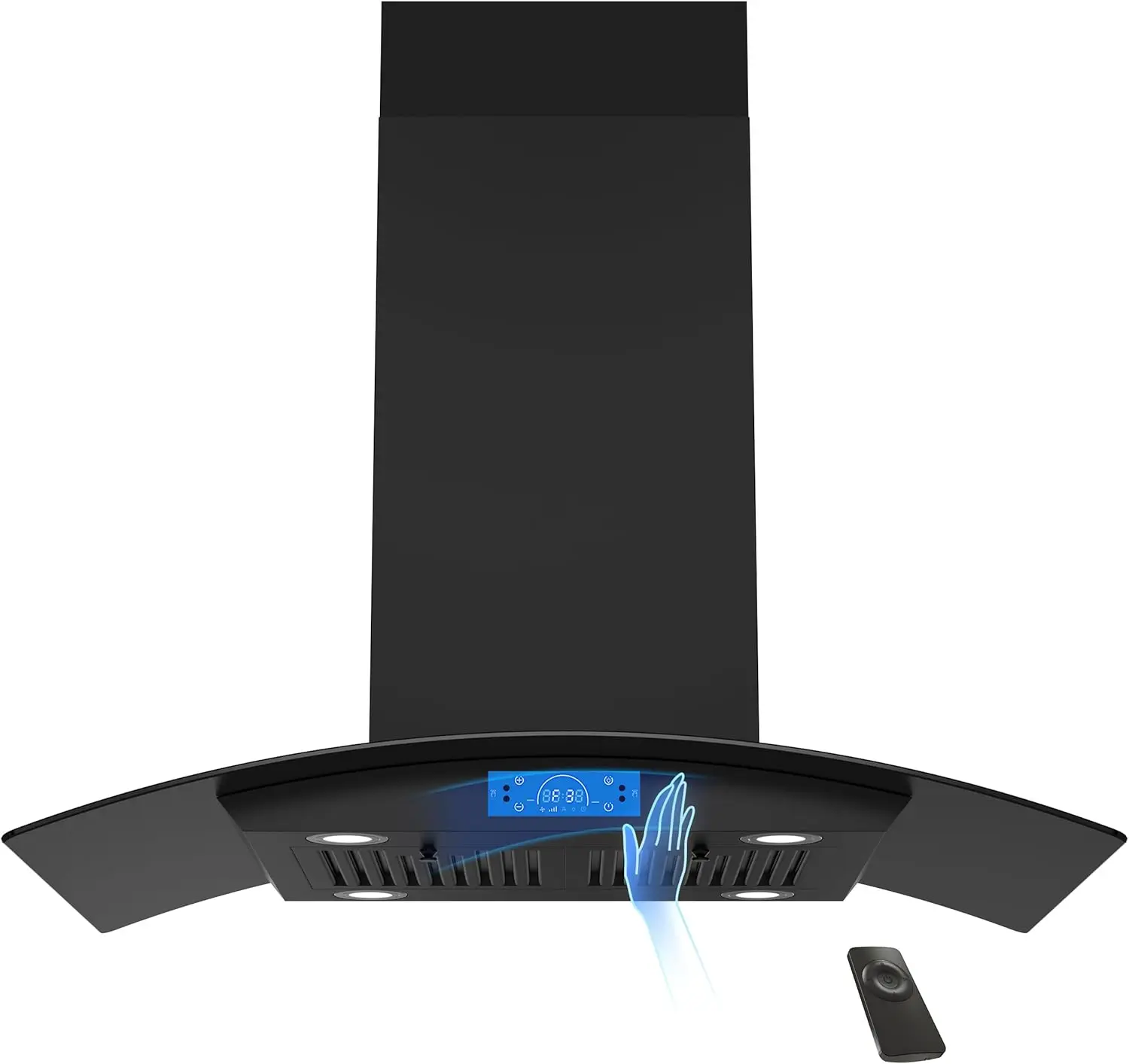 

Black Island Ran Hood 36 Inch 700 CFM Ductless Ducted Ceiling Mount Ran Hood with 3 Speed Fan sture Remote Touch Control LED Lig
