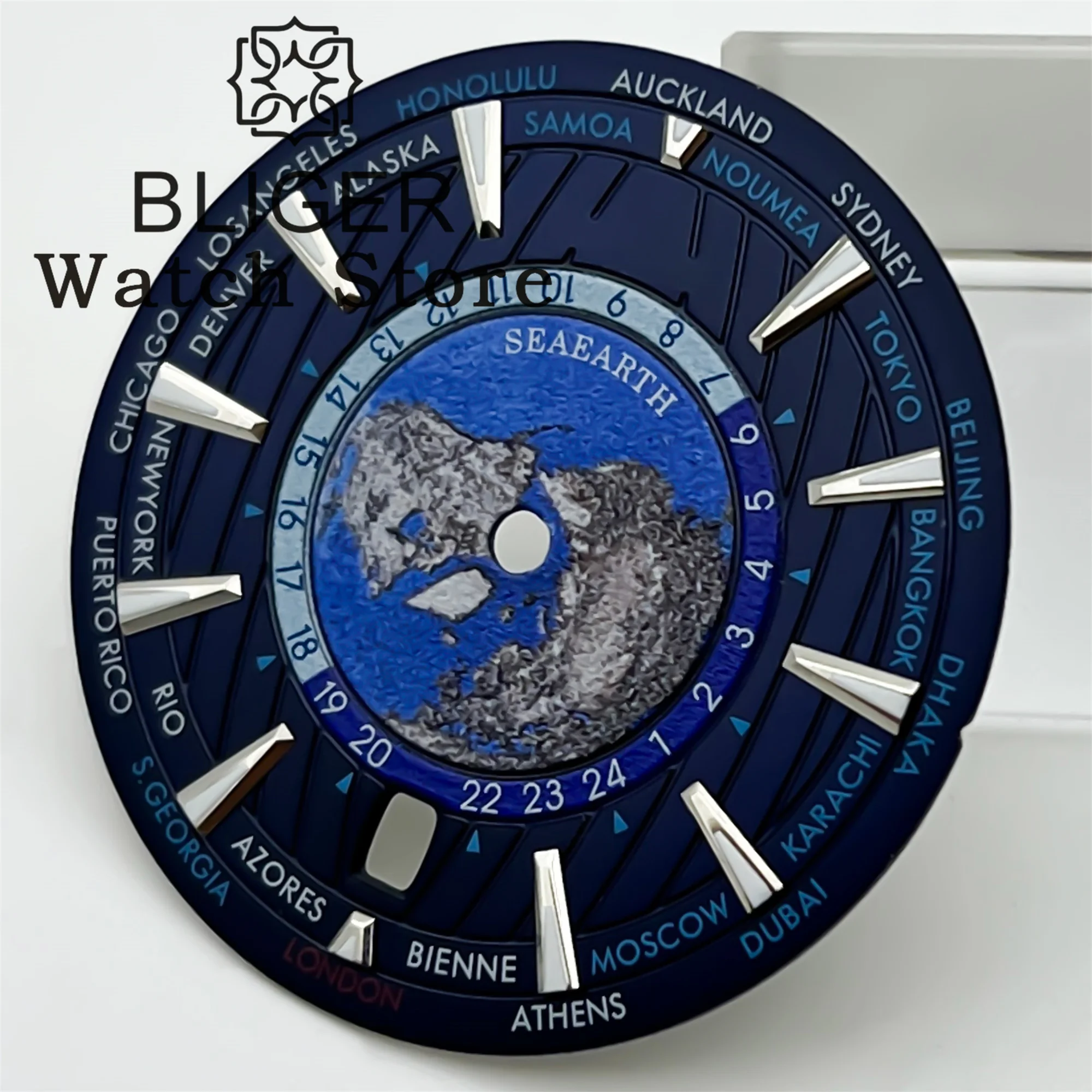 BLIGER 33mm NH35 6 o \'clock Date Dial Black Blue Green Dial C3 Green Luminous For NH35 NH36 movement