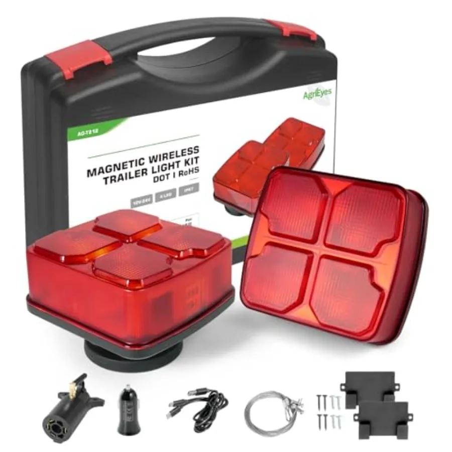 

Wireless Trailer Lights Kit for Towing Truck Rechargeable LED Tow Light with Super Magnetic 7 Way to 4 Way Transmitter for Boat