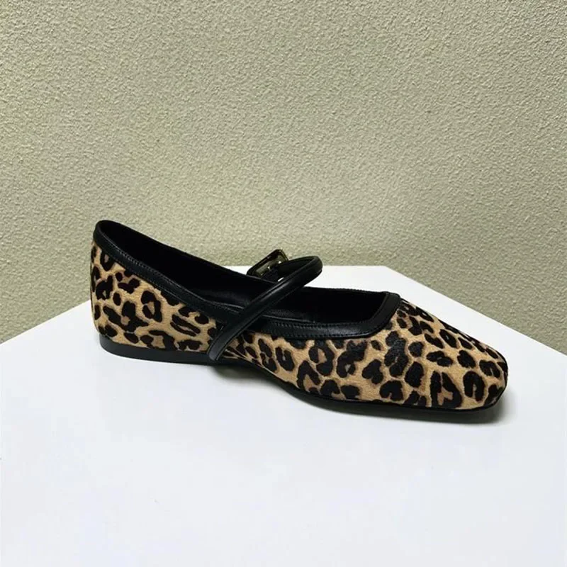 2024 Women\'s Flat Shoes Round Toe Leopard Print Casual Shoes Woman Breathable Slip-on Outdoor Soft Mary Jane Shoes 2024 New