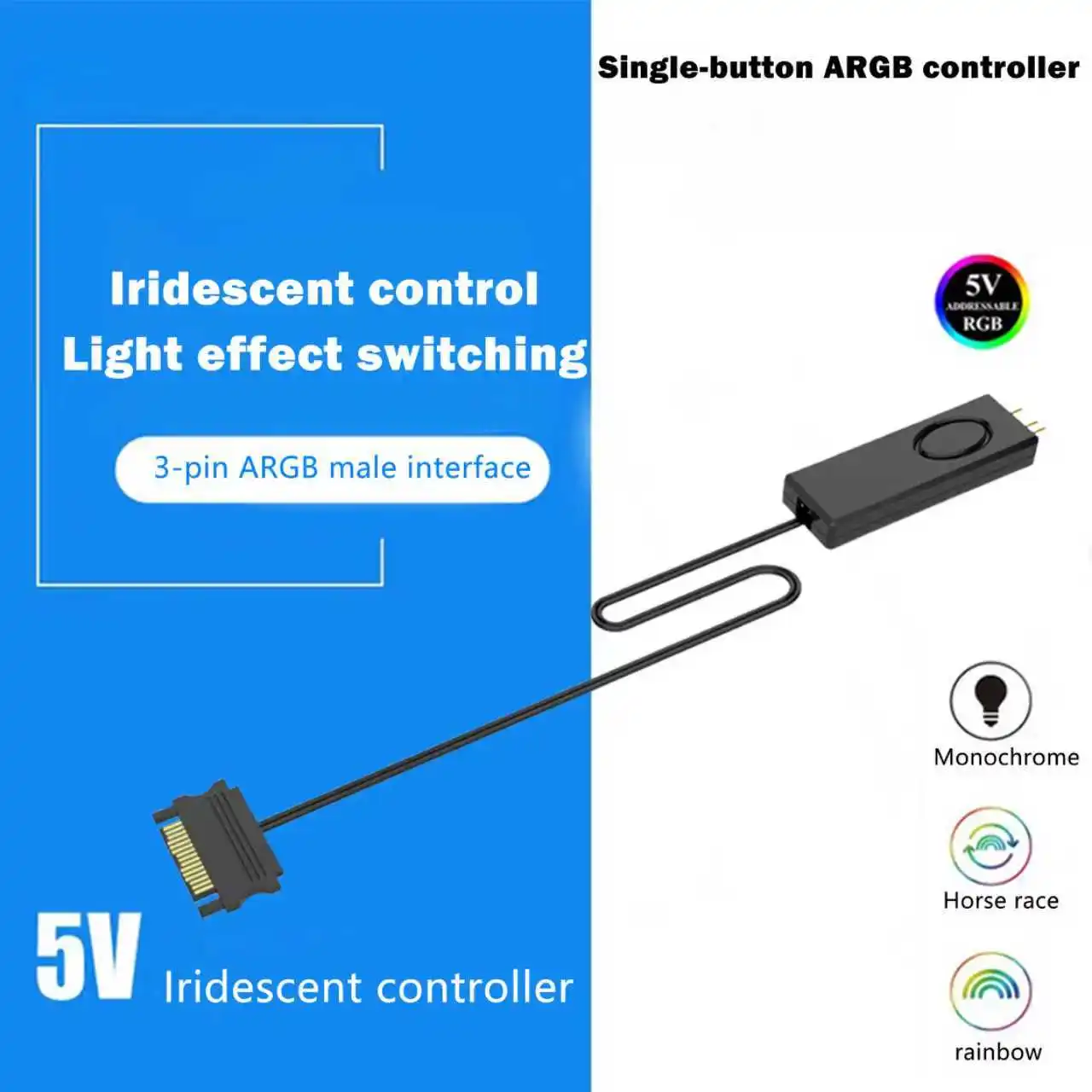 ARGB Controller SATA Pin Power Supply ARGB Controller for 3Pin 5V Case LED Lighting Desktop Computer
