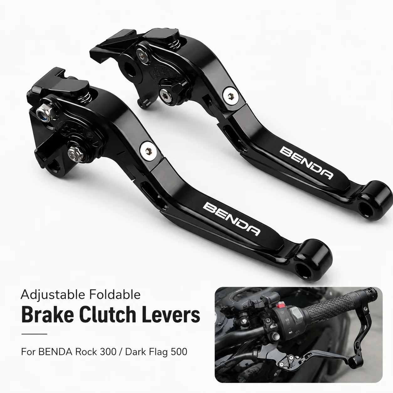 Leviers de frein et d'embrayage pliables réglables pour moto, compatibles avec BENDA Rock 300 Dark Flag 500