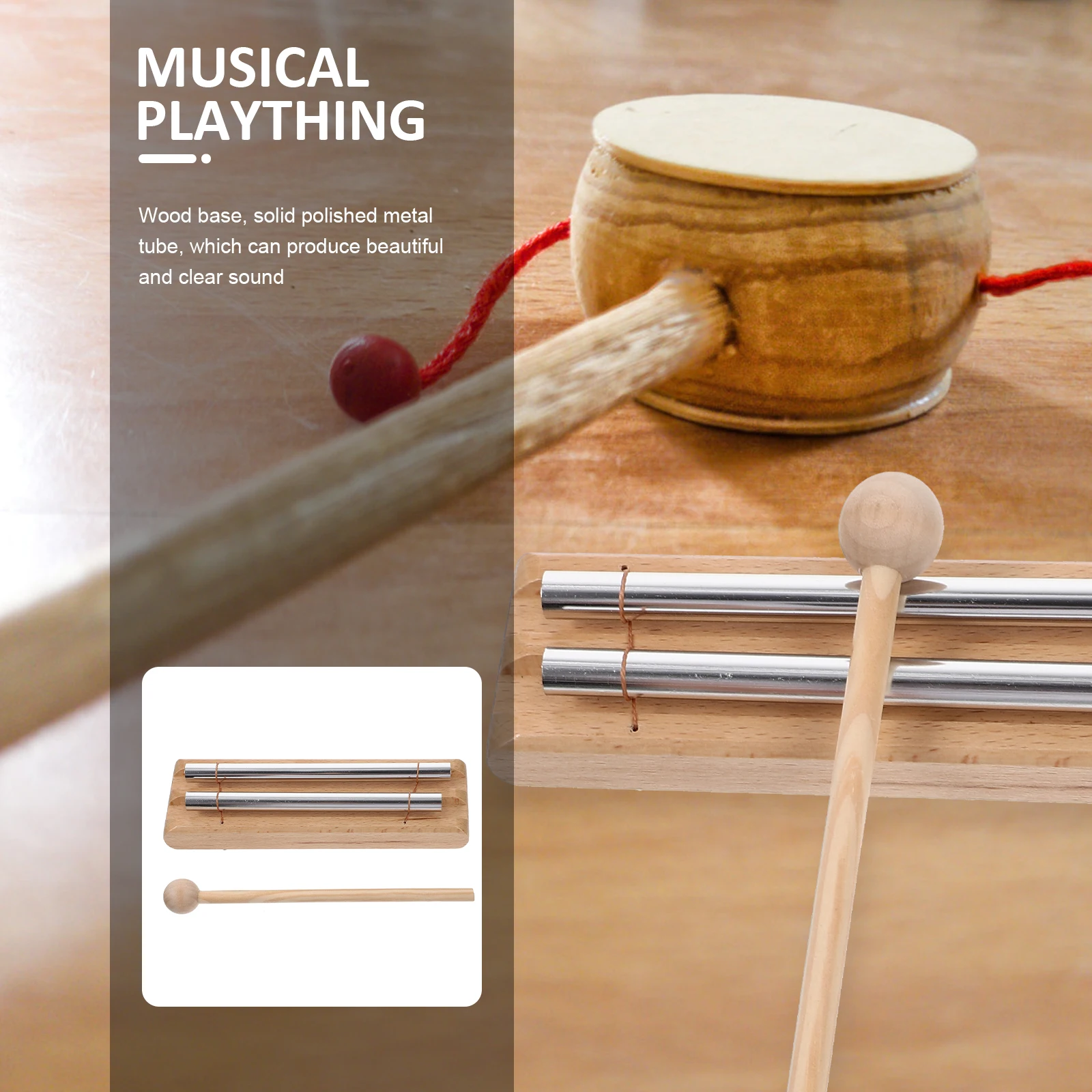 

Wooden Tabletop Chime 2 Tone Wind Bell Sound Tube for Meditation Music Therapy Learning Rhythm Instrument Decor