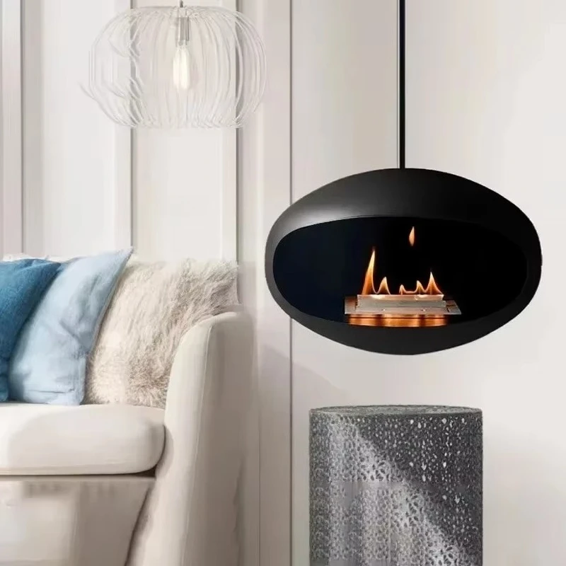 Nordic Designer Iron Art Hanging Fireplace Real Fire Living Room Porch Creative Heating Stove Home Decoration