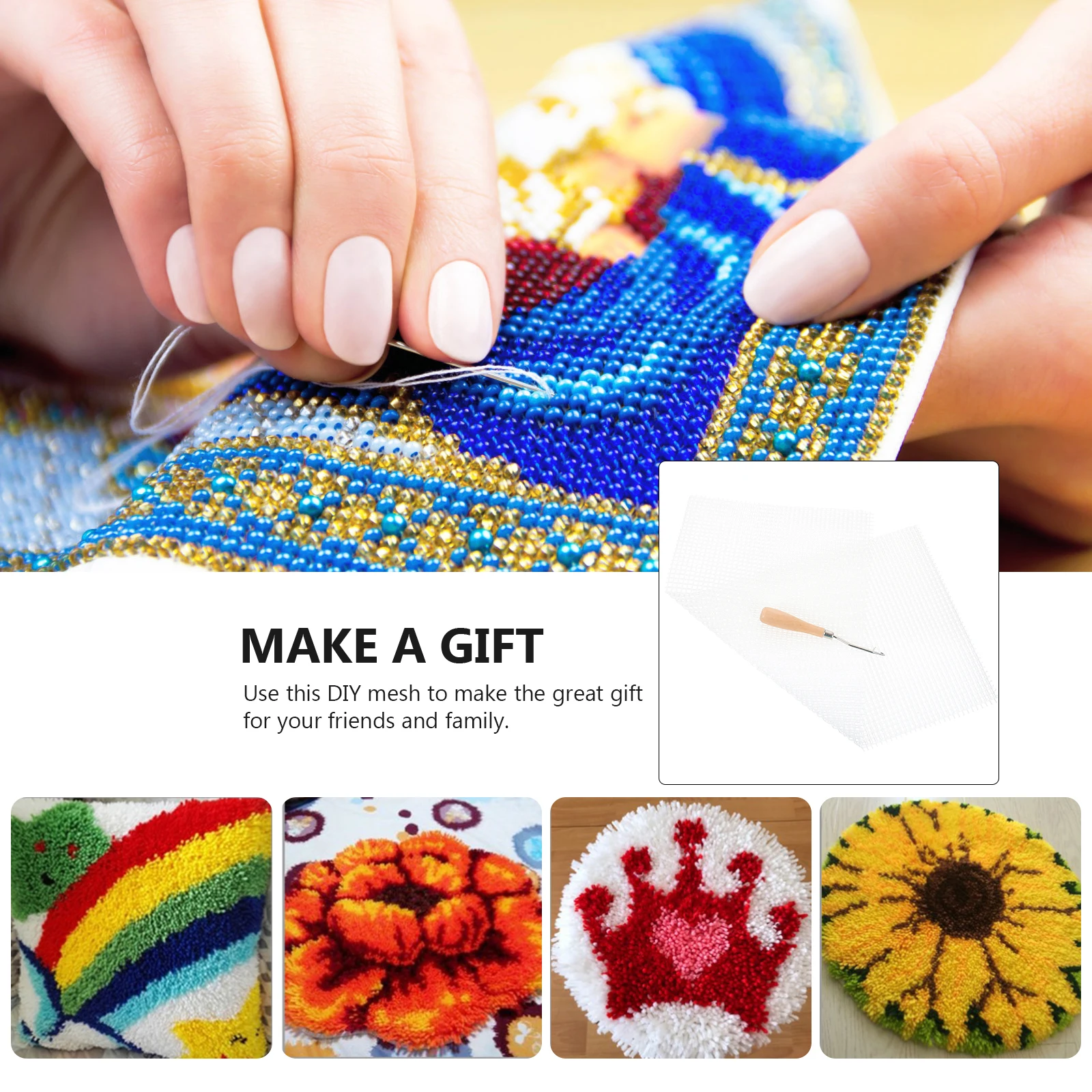 

2 Sets Blank Rug Hooking Mesh Latch Hook Diy Material Durable Wood Handle Stainless Steel Crochet Tool Floor Mat Tapestry Locker