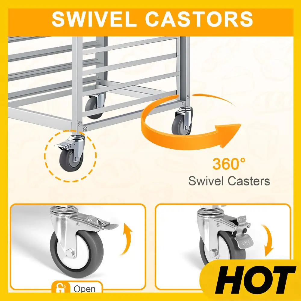 

18-ярусная алюминиевая коммерческая кухонная тележка для противней с 4 колесами для ресторанов, столовых, пиццерий