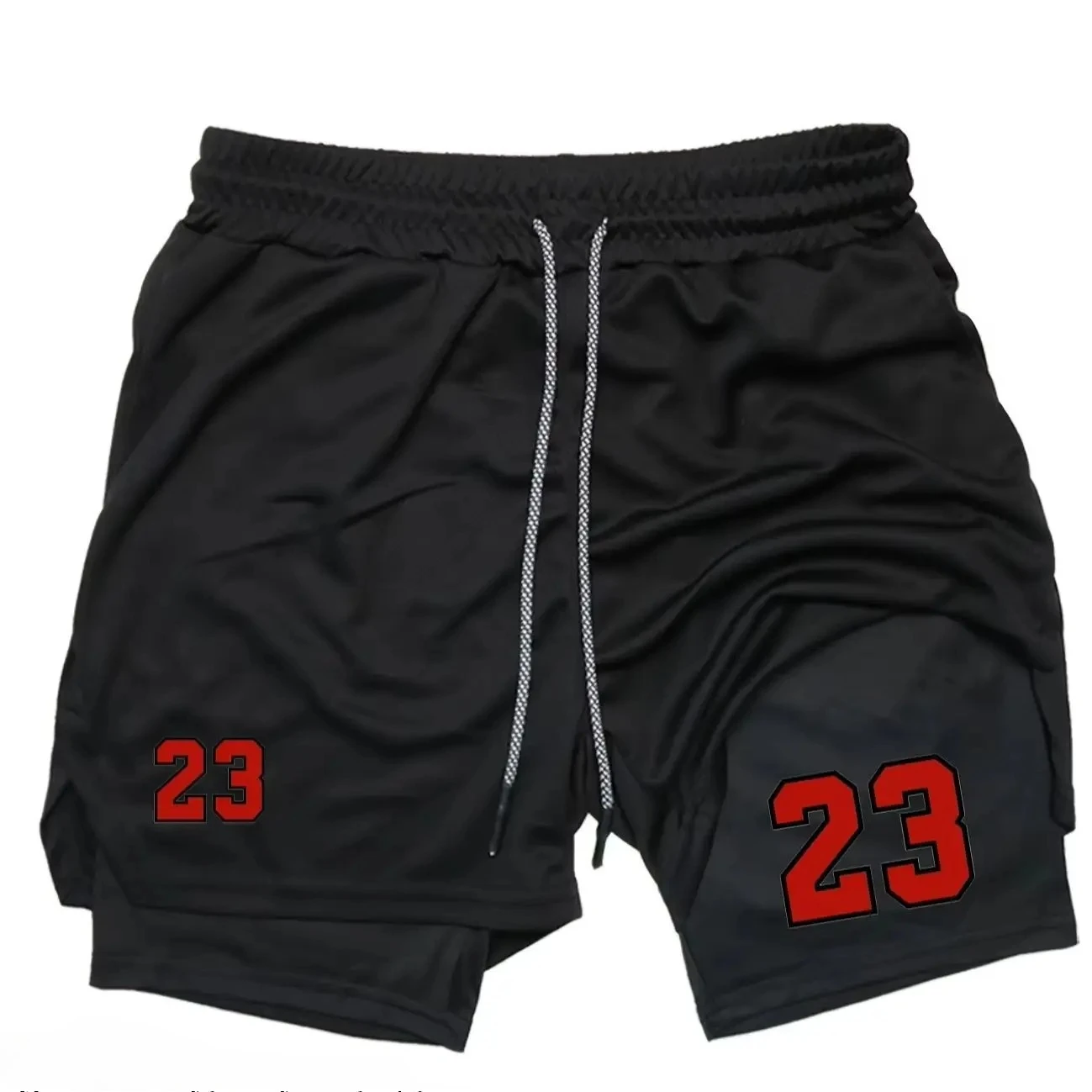 

2025 new men's fast drying double-layer sports shorts breathable and elastic gym running training tight shorts