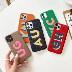 Personalized iPhone Case Monogram Initial Letter Leather Case For iPhone 15 14 13 12 11 Pro Max XS XR 7 8Plus Luxury Phone Cover