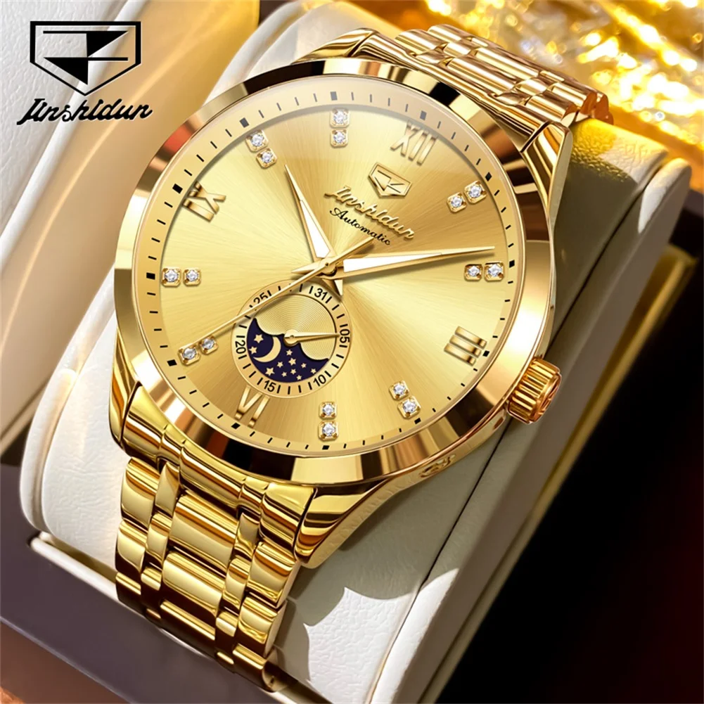 

JSDUN Men's Watch Fashionable Business Automatic Mechanical Watch Waterproof Luminous Moon Phase Watch Luxury Brand Men Watch