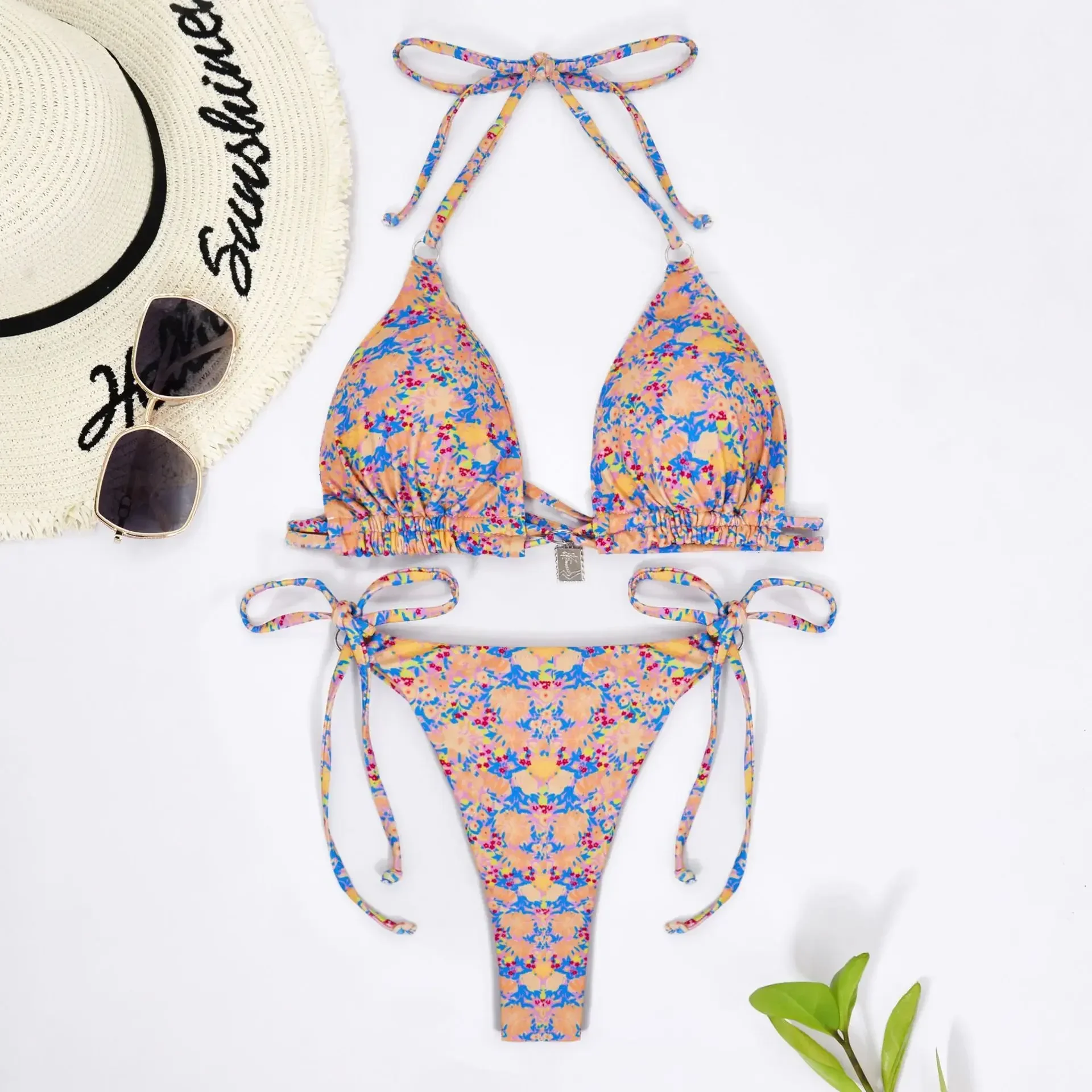 

Sexy Triangle Push Up Bikini Set Side String Bikinis Women Floral Print Swimwear Thong Bathing Suit Padded Swimsuit Beach Wear