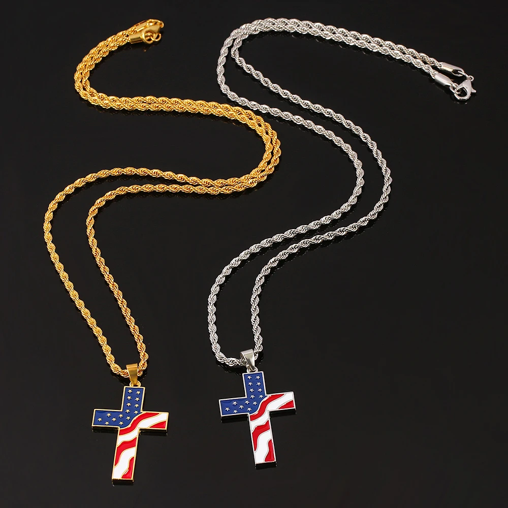 Hip Hop Punk American Flag Cross Necklace Fashion Personality Pendant  Unisex Jewelry Accessories Pendent Gift view 3