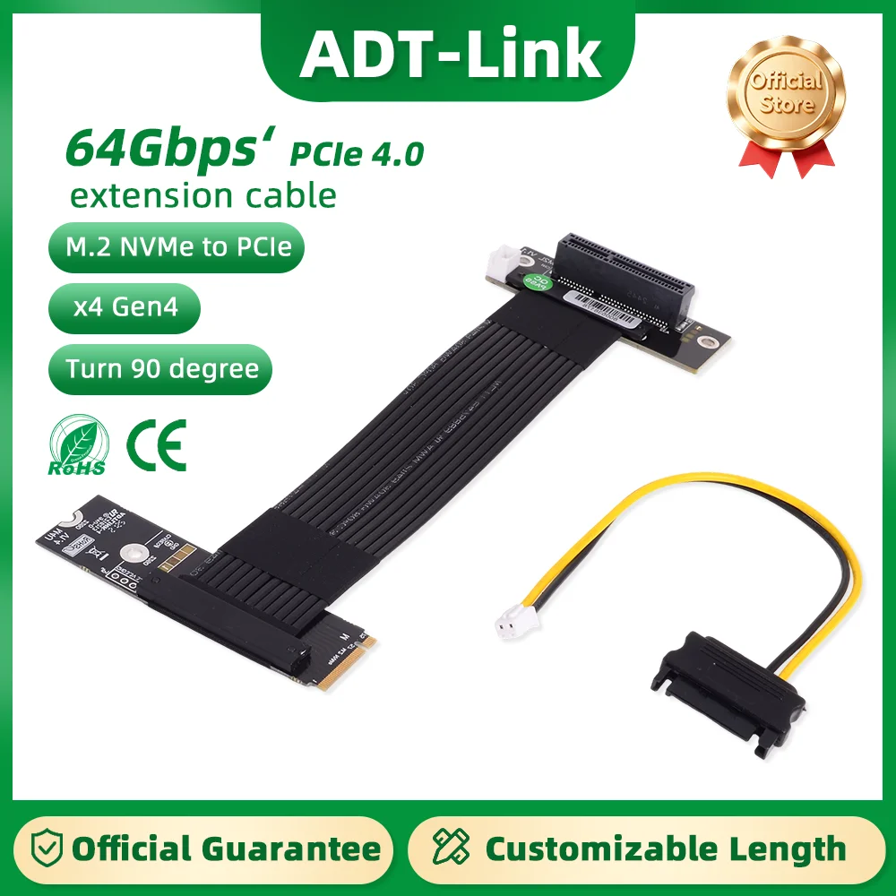 

ADT-Link PCIe X4 4.0 3.0 Extension Cable PCI Express 4x To M.2 NVMe M Key 2280 Riser Adapter Gen4.0 Signal Connect 64G/bps