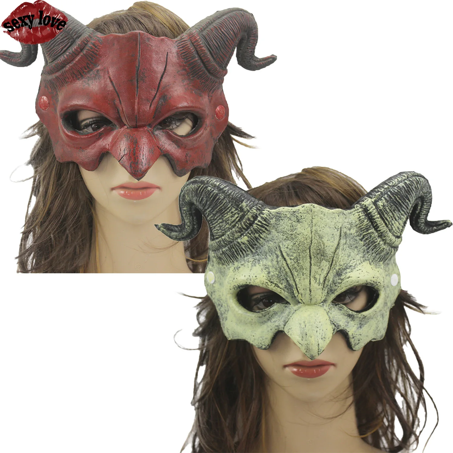 

Новые аксессуары для косплея, декоративная маска с овечьим рогом на половину лица, маска для косплея на Хэллоуин, вечеринка для восстановления, пенящаяся маска демона