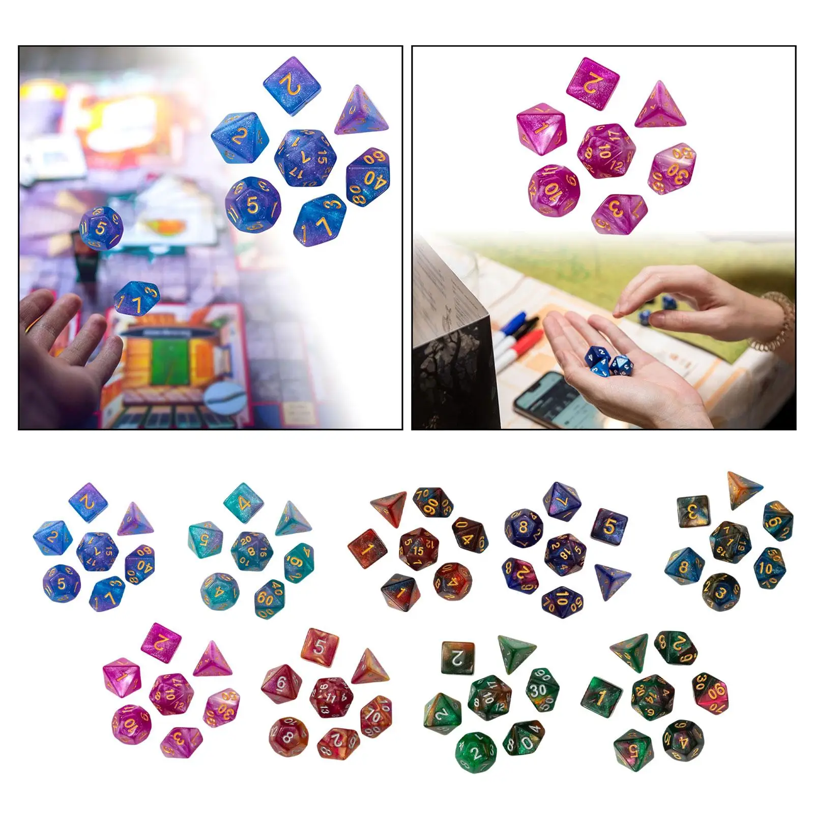 7x D4-d20 ของเล่นอะคริลิค Dices Polyhedral Dices ชุดสําหรับ MTG การ์ดเกมคณิตศาสตร์