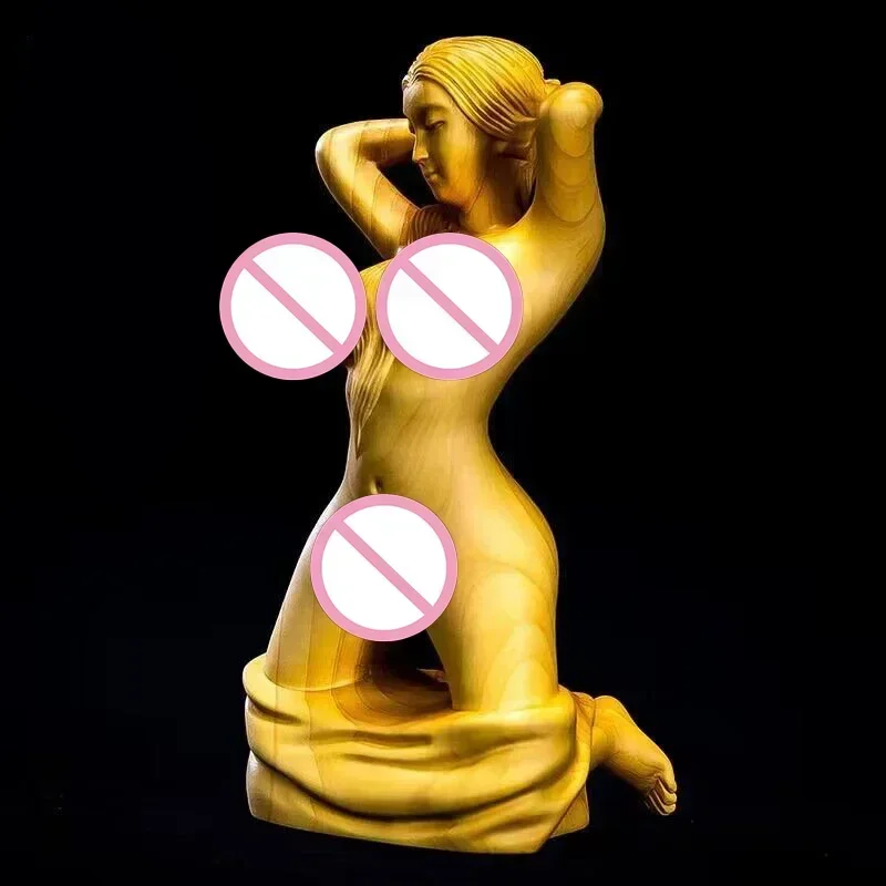 

Wooden body art nude female statue Solid wood hand carving Kneeling sexy female Home art crafts statue 12cm / 4.71 in