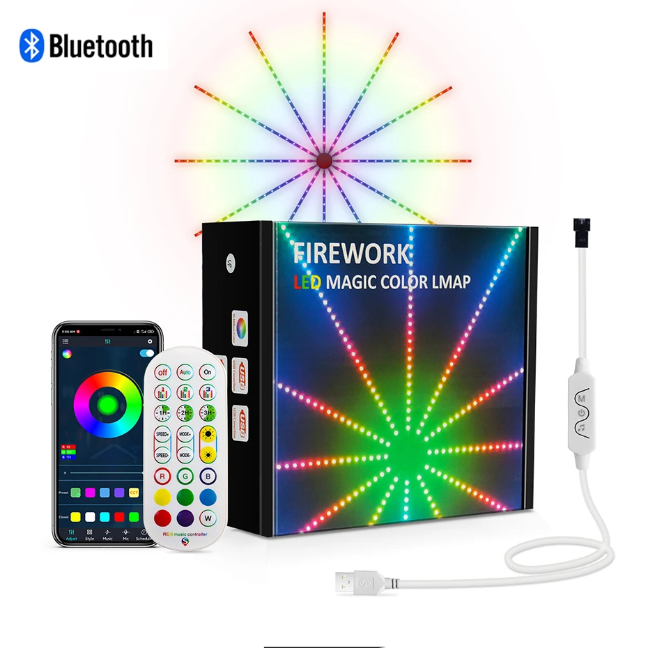 

LED Fireworks Strip RGBIC 5050 Smart Bluetooth Atmosphere Christmas Light Dream Colorful Music Control For Room Party Decor