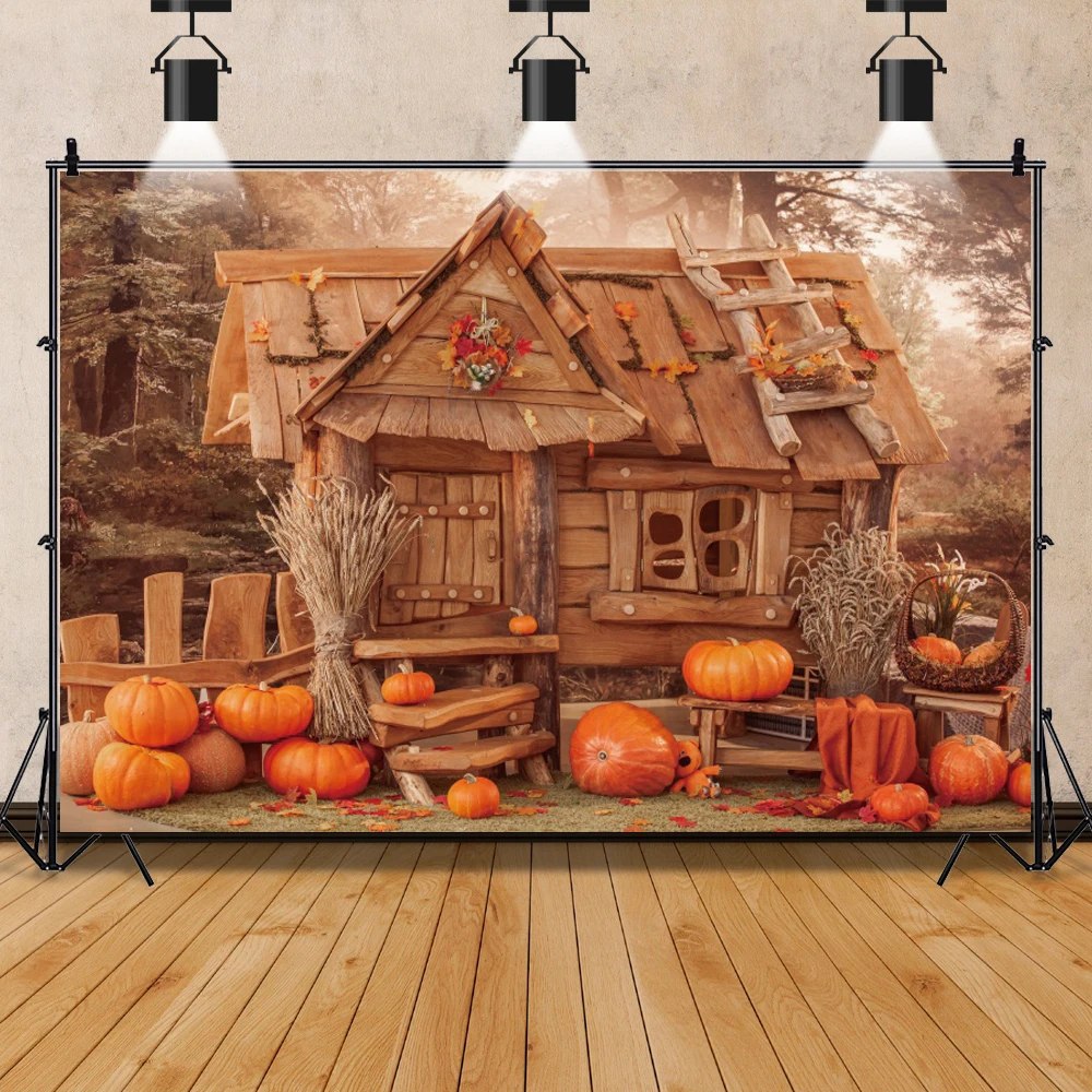 Fall Thanksgiving Background Wooden Door Barn Autumn Pumpkin Maple Leave Sunflower Halloween Decoration Photography Backdrop