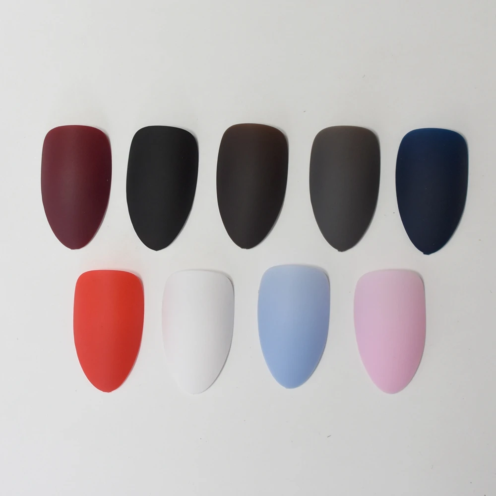 Matte Stiletto False Fake Nails Pure Burgundy Black Gray Oval Sharp end Frosted Red White Blue Salon Bride Wear Tips 9 Options