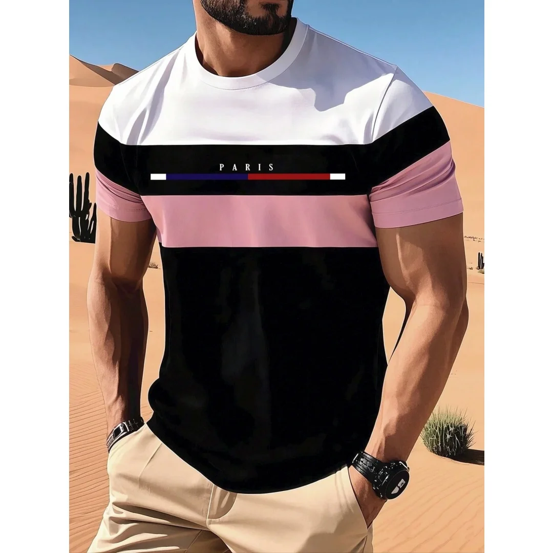 

Summer Classic Men's T-shirt Outdoor Round Neck Short Sleeve Tops 3D Stripe Printed Street Loose T-Shirt Male Oversized Clothing