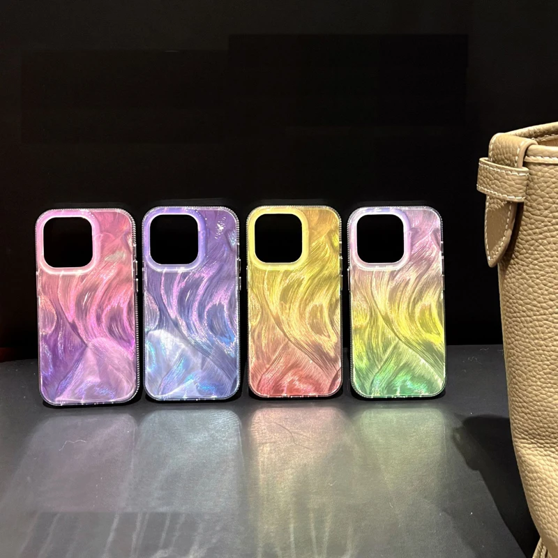 Iridescent feather yarn pattern iphone15ProMax phone case cell phone iPhone case colorful shell