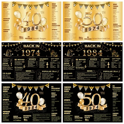 1974 빈티지 1984 배경, 블랙 골드, 40 번째 50 번째 생일 파티 장식 배너 배경, 남녀 50 번째 클래스 동창회  Best5