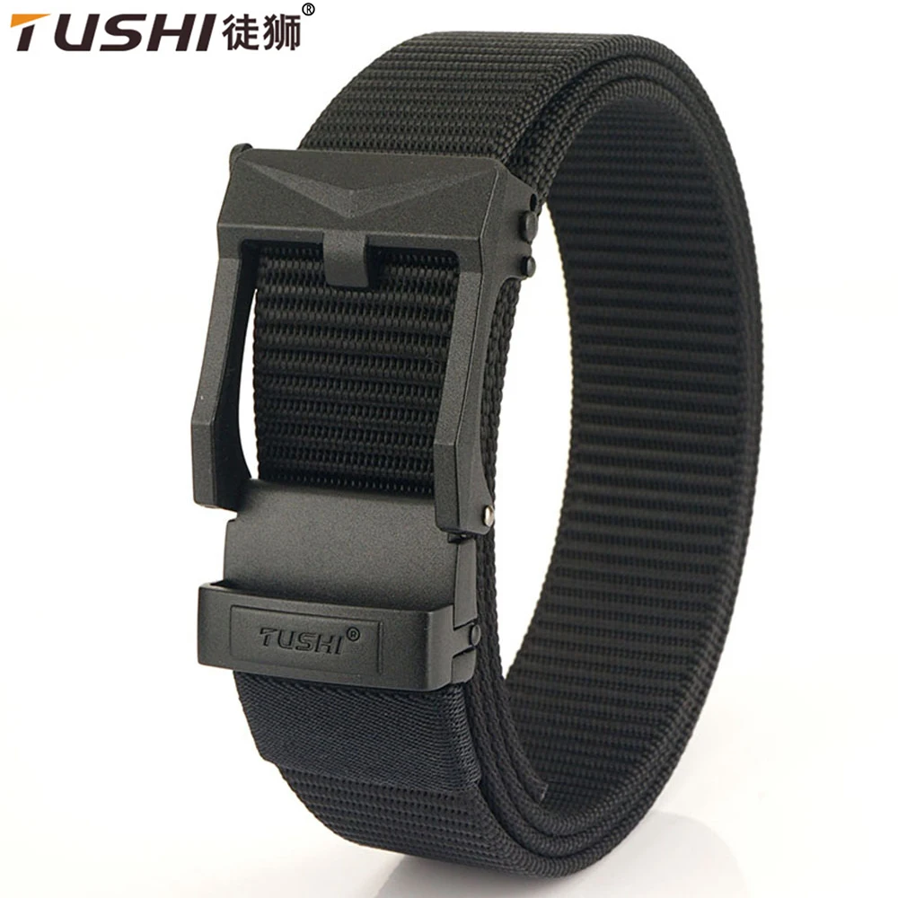 TUSHI Metal Automatic Buckle Nylon Belt Breathable Quick Dry Training Tactical Belts Jeans Pants Casual Sports Golf Canvas Belt