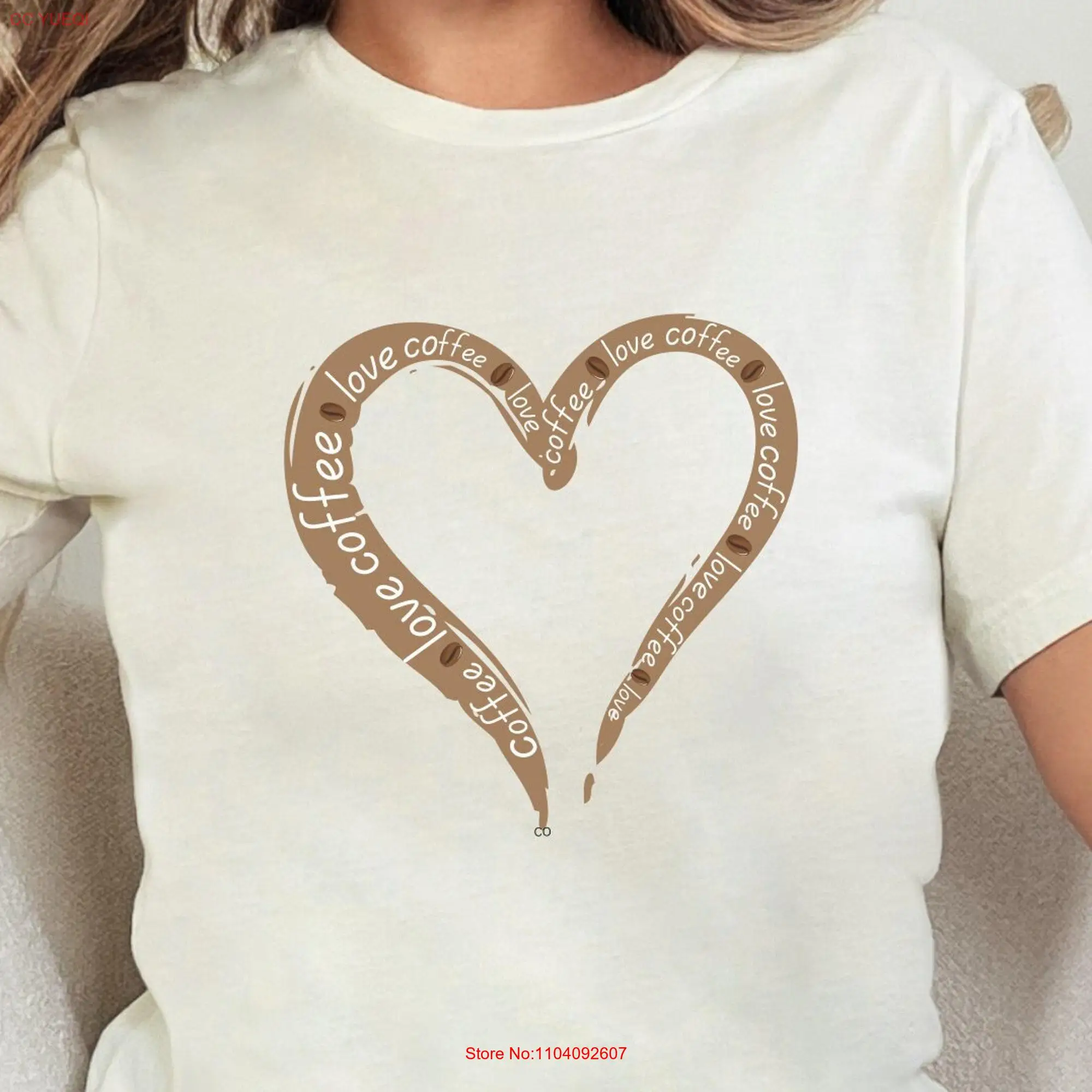 Coffee Lover T Shirt Heart Shape Design Beans Barista 8 Color Choice Premium  long or short sleeves