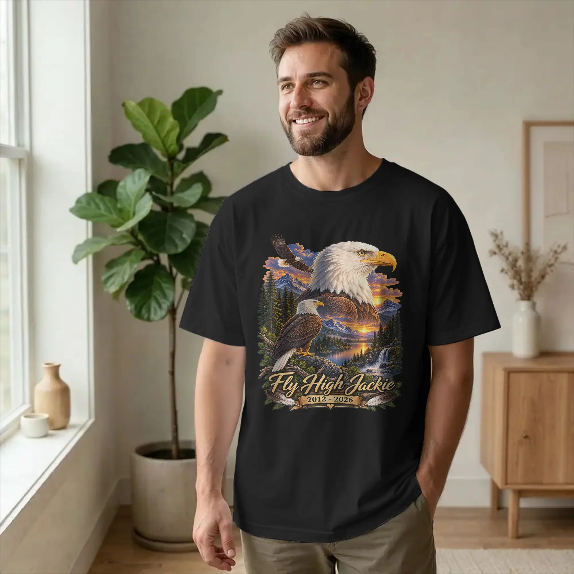 Men Women Fly High Jackie Jackie and Shadow Bald Eagle T Shirts  100% Cotton Tops Fashion Short Sleeve Tees Plus Size T-Shirts
