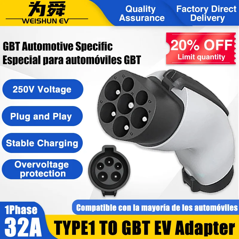 

20% discount on Type1 to GBT Adapter 32A Type 1 J1772 Charger Adaptor for Chinese Version Electric Car with GB/T Charging Socket