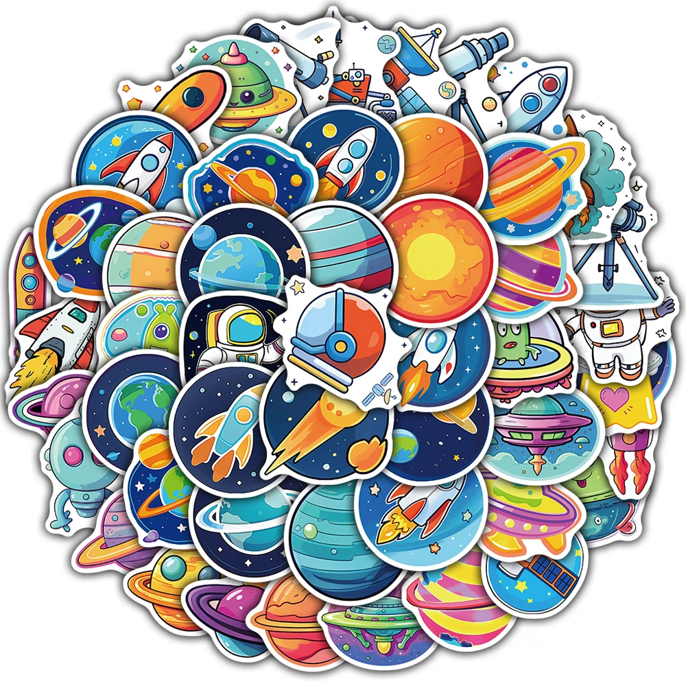 50PCS Hand Drawn Space Sticker Notebook Laptop Creative PVC Bicycle Coffee Phone Cool Luggage Graffiti Streetwear Stickers