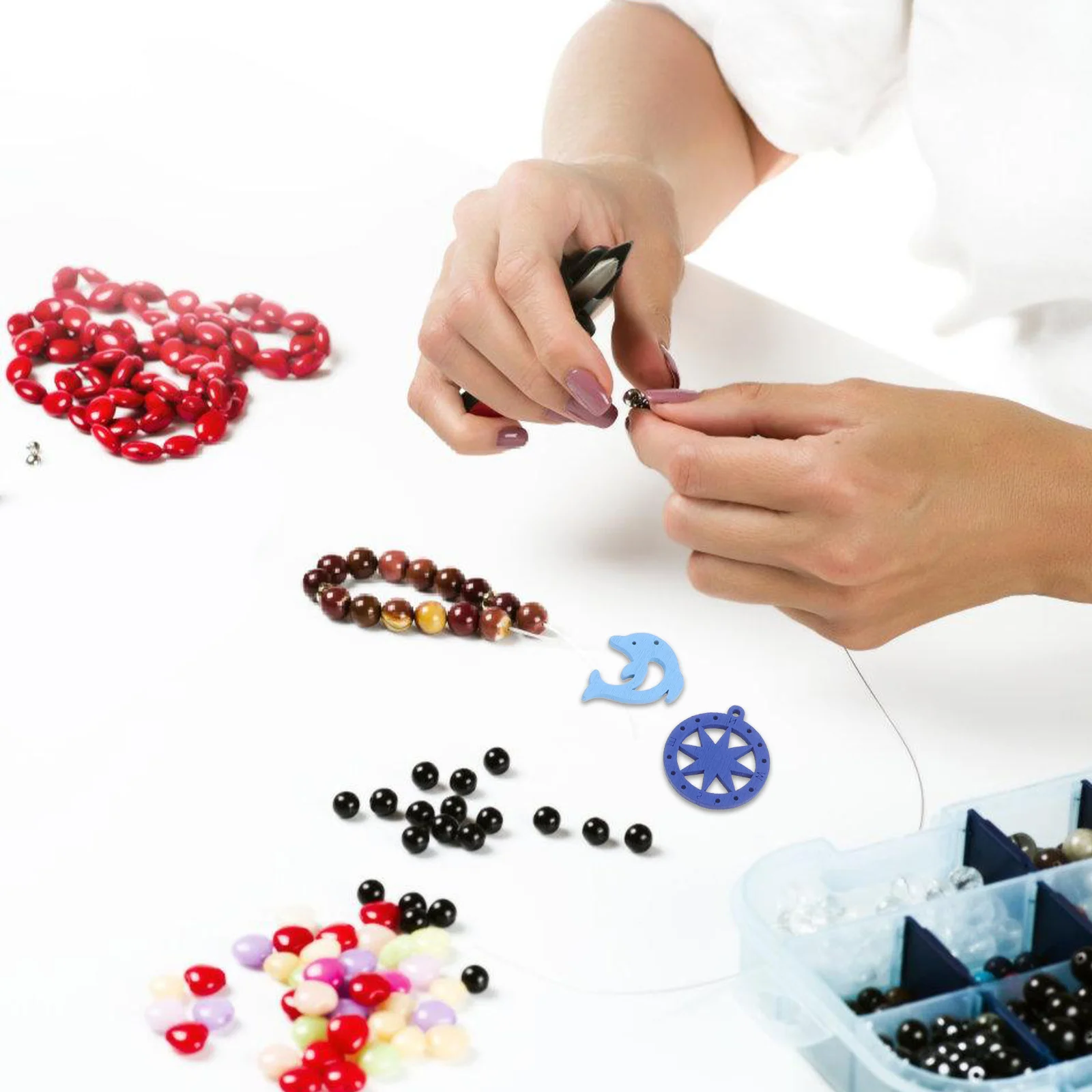 

100Pcs Coastal Wooden Cutouts Seashell Sea Star Sailboat Mediterranean Style Smooth Finish DIY Decorations