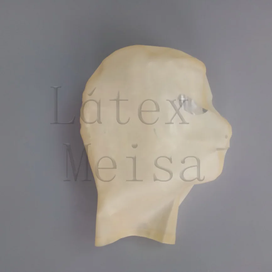 Latex hoods 0.3 transparent rubber masks open eye nostrils and mouth with back zip