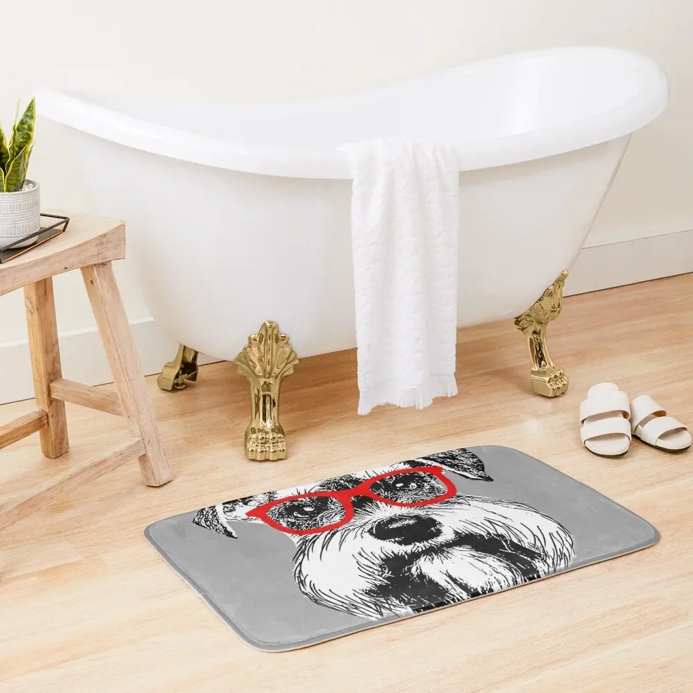 Schnauzer Cool Nerd Red Glasses Bath Mat Non-Slip And Washable Kitchen Household Items Mat