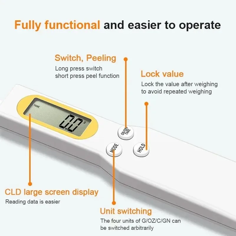 Digital Electronic Scale For Coffee Powder Measurement Spoon Weighing Tool For Kitchen Use In Grams For Spices Ingredients-Y48A