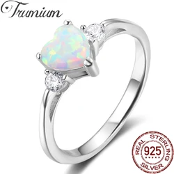 Trumium 100% 925 Sterling Silver Heart Shaped White Opal Engagement Promise Band Ring for Women Heart Halo Cubic Zirconia Ring