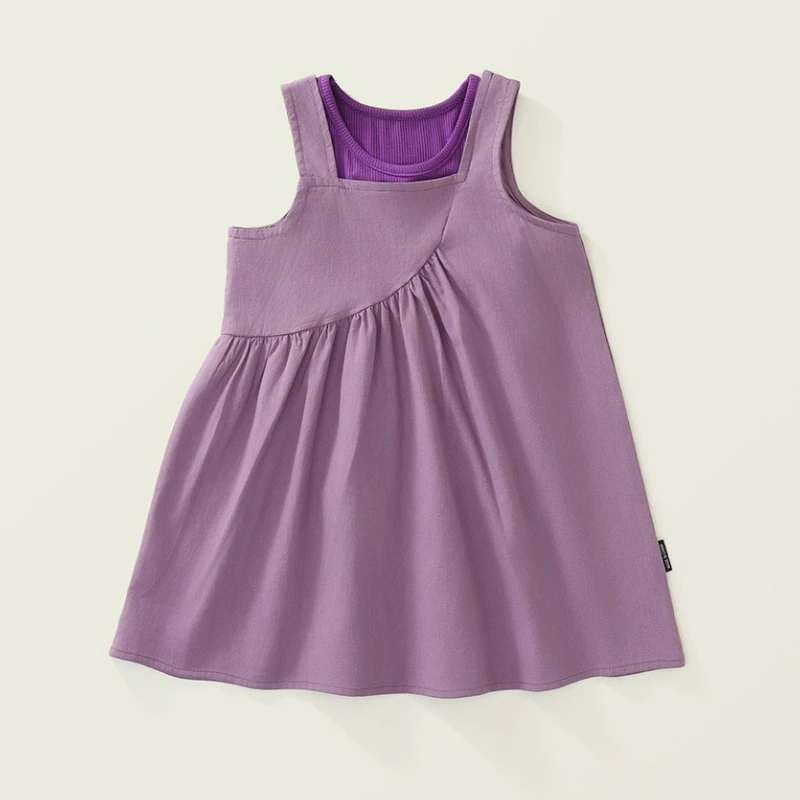 Girl's Purple Sleeveless Camisole Dress 2025 Summer Children's Korean Version Design Vest+sleeveless Dress Two-piece Girls Dress