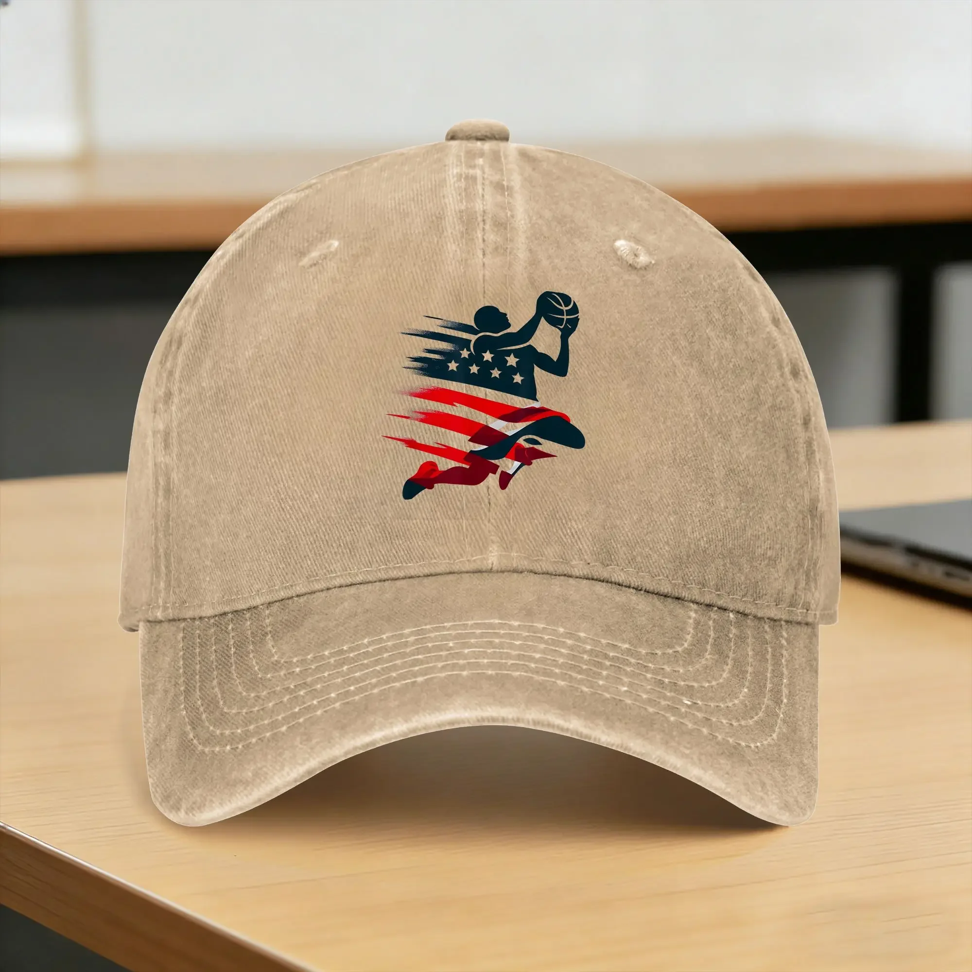 Washed Baseball Cap 4th Of July Basketball American Flag Summer Trucker Hat For Unisex-Teens Fitted Retro Sport Sun Snapback Cap