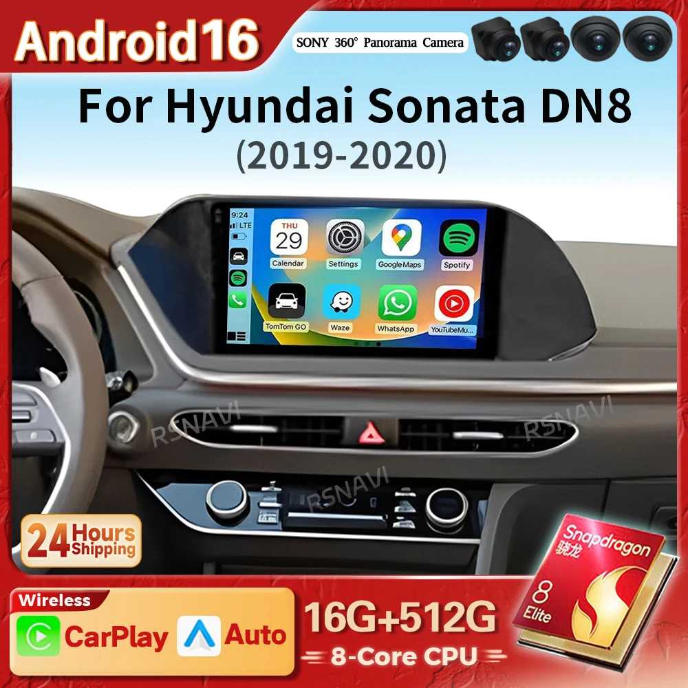 Autoradio multimédia Android 16 pour Hyundai Sonata DN8 2019 2020 Carplay Auto WIFI+4G BT Autoradio Stéréo DSP Snapdragon