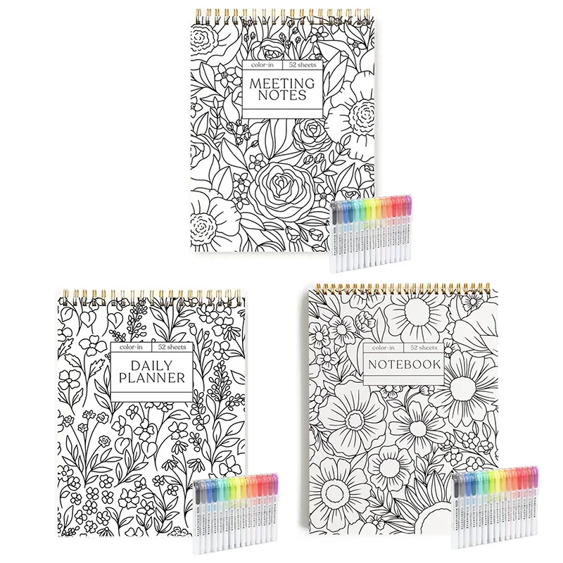 دفتر ملاحظات حلزوني ملون ومخطط يومي مع قلم تحديد 15 لونًا لخطة مكتب الفصول الدراسية وقائمة مرجعية لجدول العمل