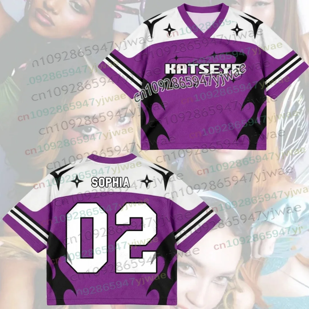 KATSEYE New Tour Tribal Purple Mesh Jersey Kpop Lara Merch Geschenk für Fans Herbst Herren Damen Kurzarm T-Shirt Kpop Fans Geschenk – Detail 7