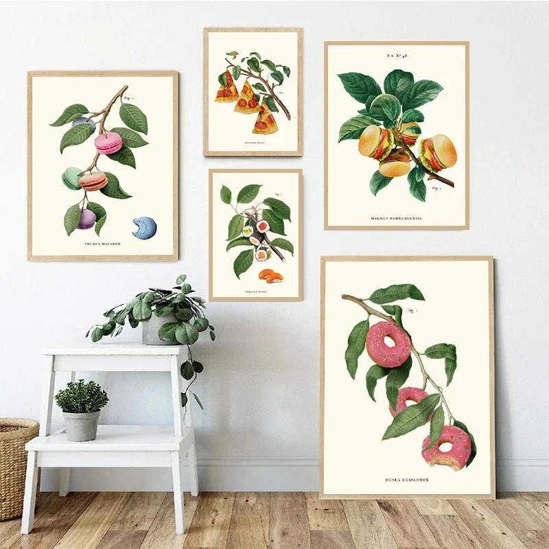 1PC frameless decorative art print,1pc frameless Canvas Painting Fantasy Dream Plants Poster Delicious Sushi Macaron Pizza Burge